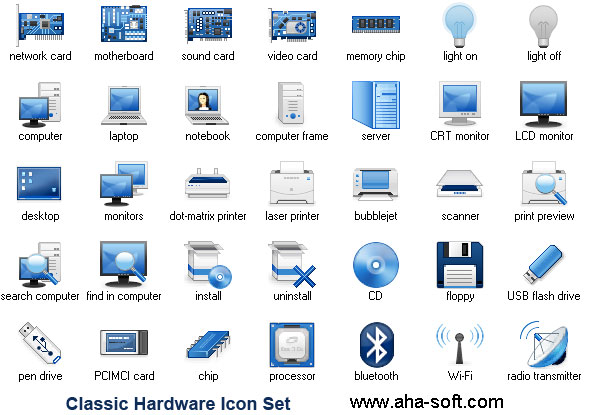 Hardware Icon Set is a collection of hardware icons for all versions of Windows