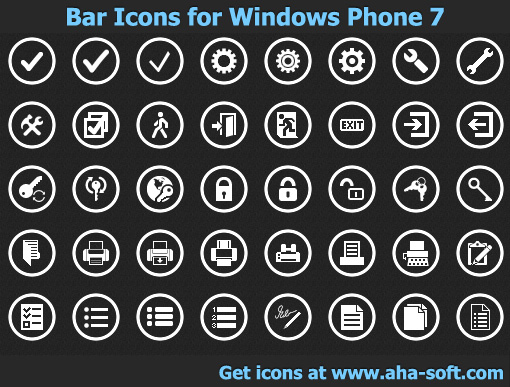 High-quality application bar icons fully compatible with Windows Phone 7